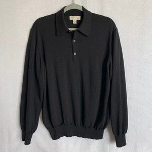 John W. Nordstrom 100% Extra fine Merino Wool Collared Black Sweater Men's LARGE